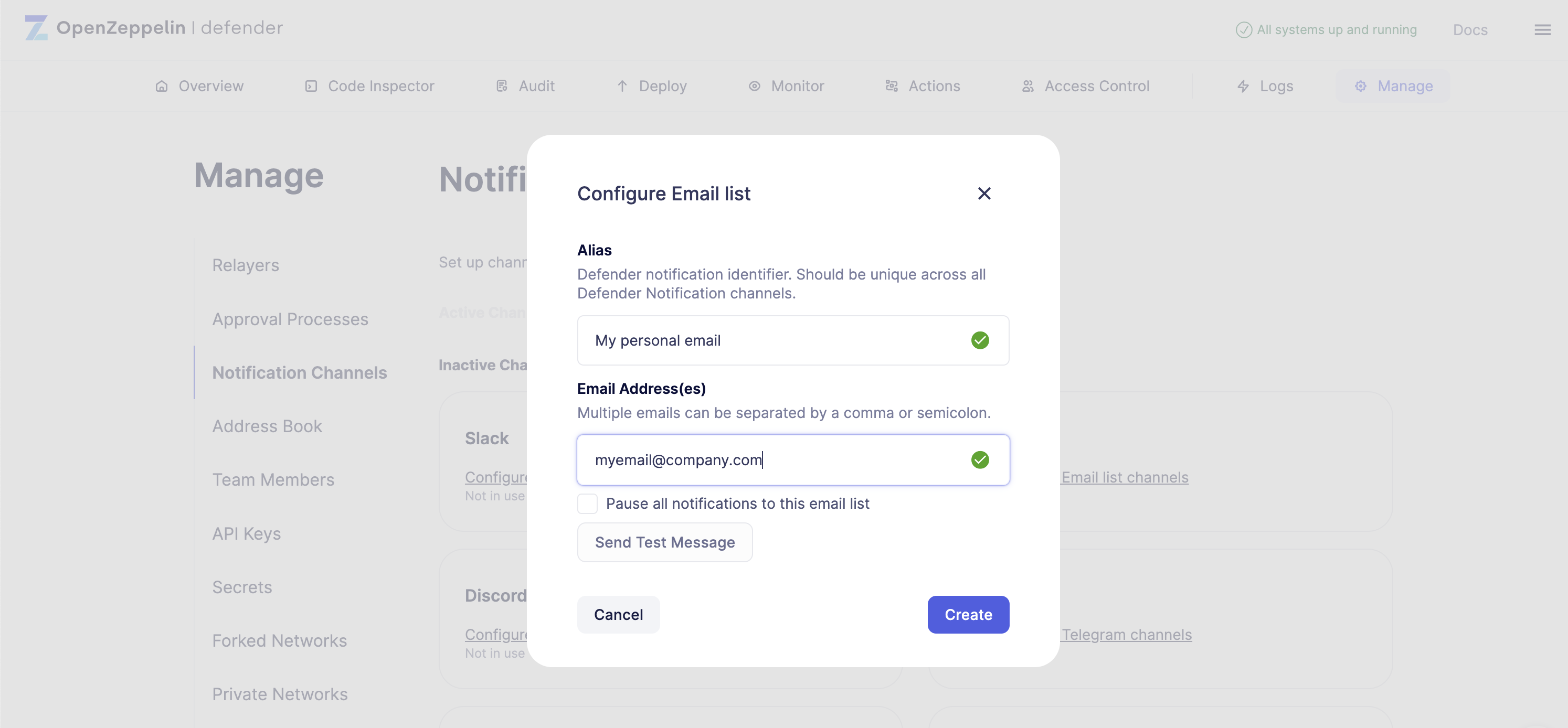 Notification channel creation in Defender